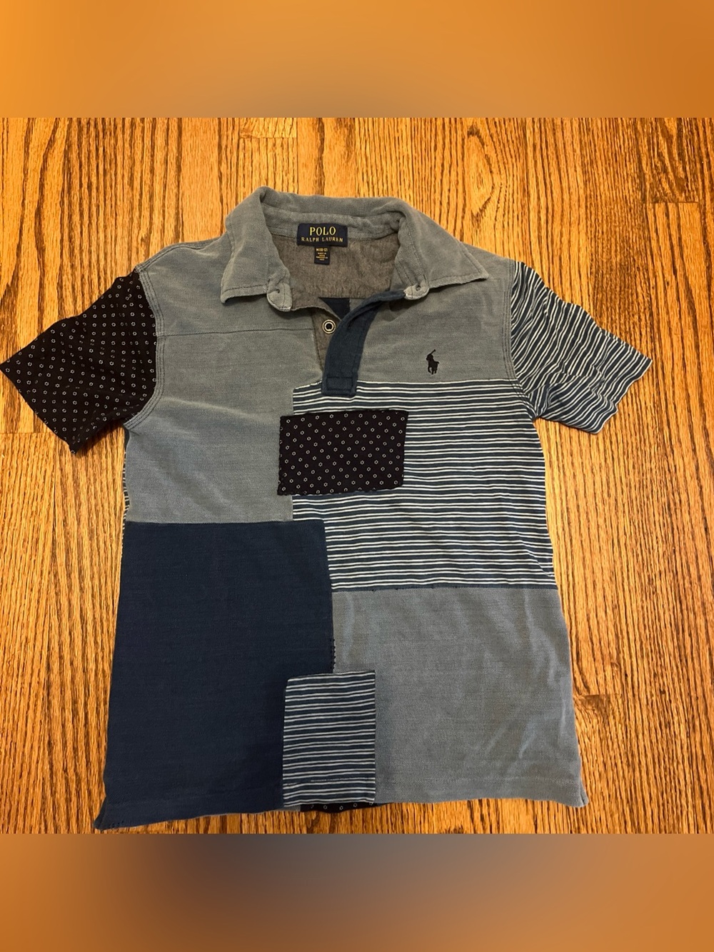 Polo Ralph Lauren Polo Shirt Kids M 10-12 Navy Blue Colorblock Patchwork